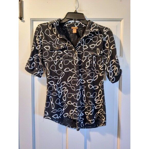 Copper Key Girls Size Small Button Down Black Shirt Glasses AOP Fast Shipping - Picture 13 of 13